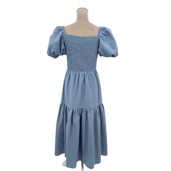 JessaKae Blue Gingham Cottagecore Smocked Midi Dress Puff Sleeve M - Picture 5 of 12